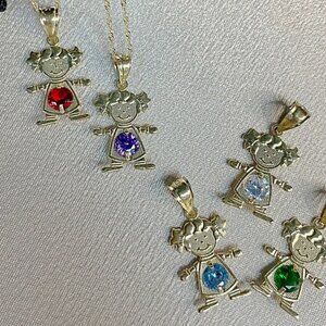 14K Yellow Gold  Birthstone Girl Pendant